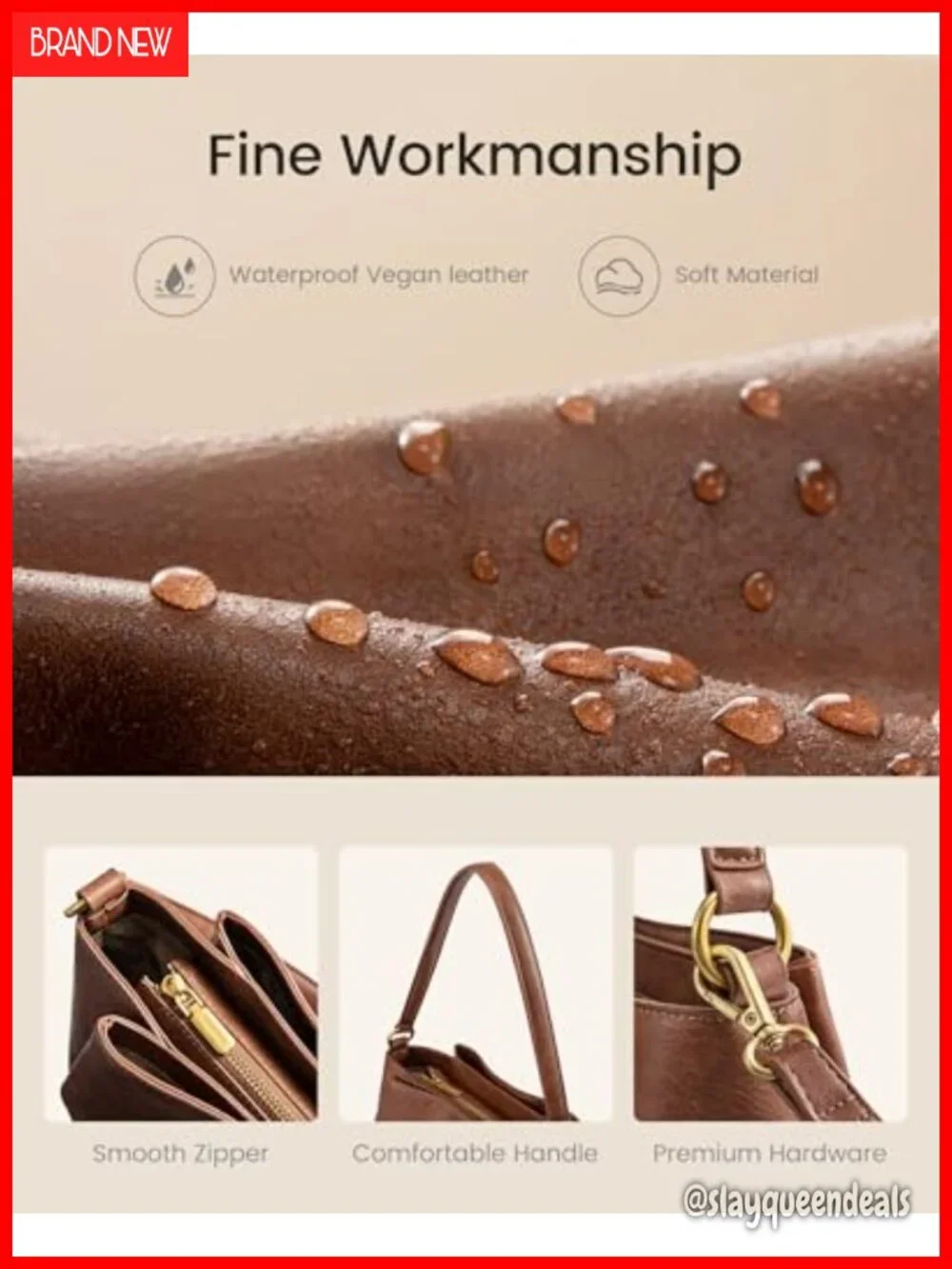 Vegan Leather Hobo Purse with Three Compartments, Crossbody Shoulder Bag Fits